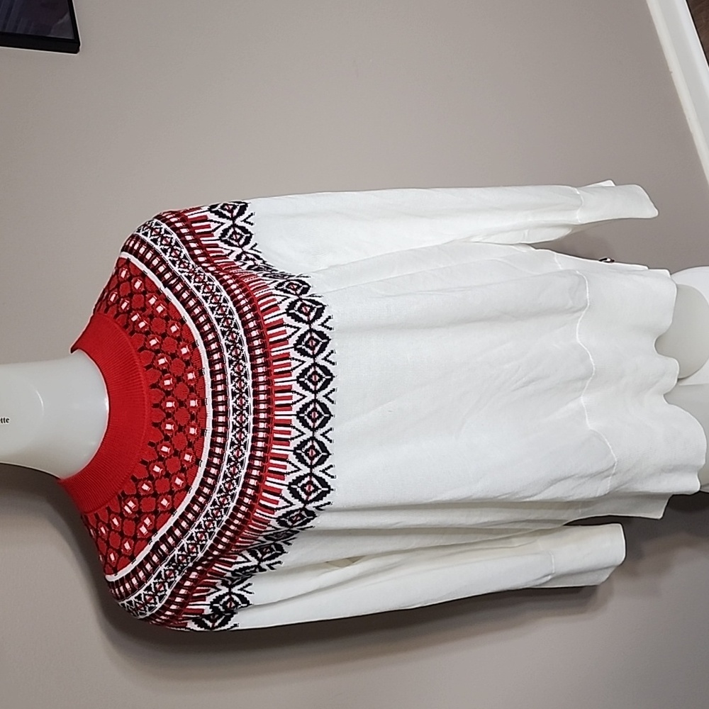 Tommy Hilfiger Women's SkiFairisle Sweater in white, red and black size XXL